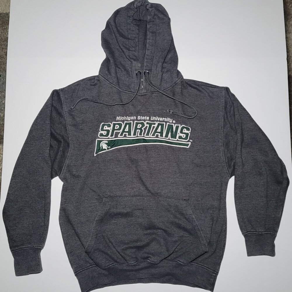 Cadre Michigan State Spartans Mens Gray and Green Pullover Hoodie Size Medium
